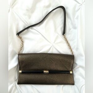 DVF | Black and Gold Leather Envelope Clutch